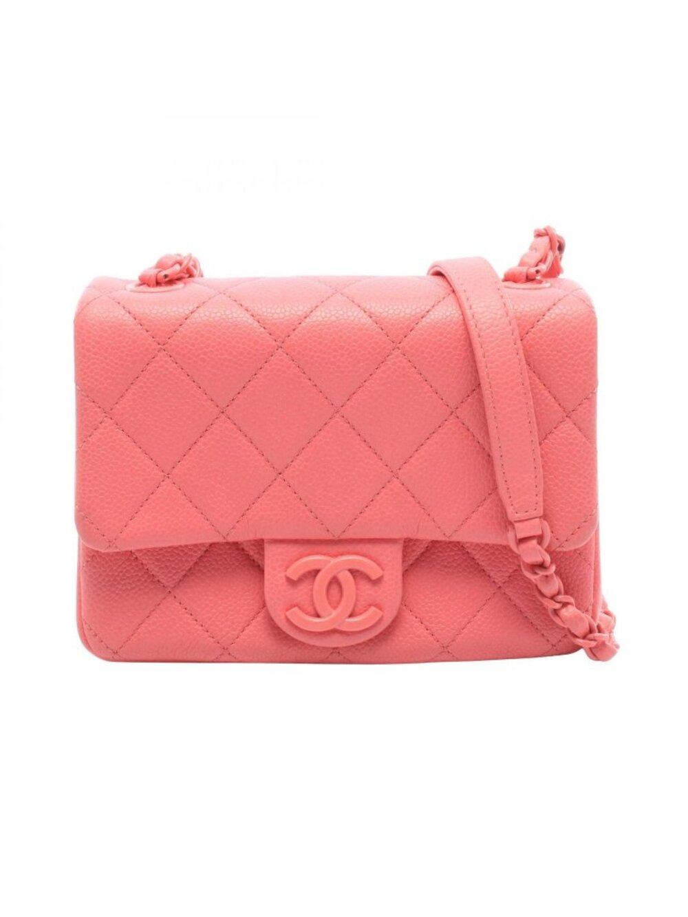 Chanel Shoulder Bag Mini Quilted Pink Caviar Leather Chain